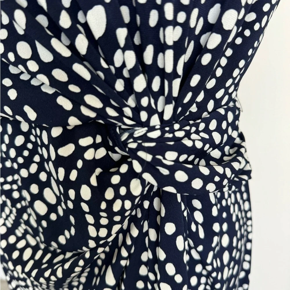Maggy London Navy white Polka Dot Wrap Dress 8 Fit & Flare Twirl - Picture 6 of 11